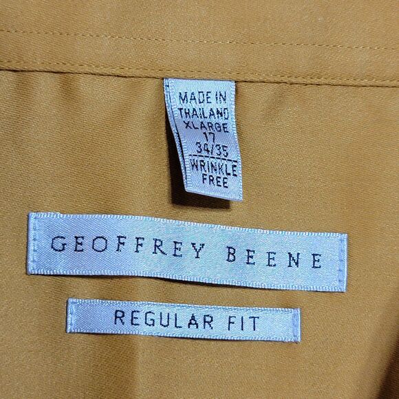 Geoffrey Beene Full Button LS Shirt Gold Wrinkle Free - Size 17 34/35 Reg Fit - Picture 4 of 5